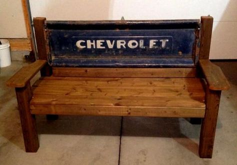 Spare Tailgate? How To Make a Tailgate Bench How To Make A Tailgate Bench, Tail Gate Bench, Tailgate Bench Diy Plans, Tailgate Bench Plans, Tailgate Bench Diy, Truck Tailgate Ideas, Ford Bench, Tailgate Furniture, Chevy Tailgate Bench