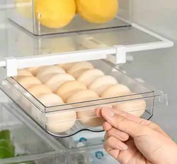 Writing Hobby, Fridge Drawers, Home Pantry, Fridge Organizer, Organize Kitchen, Pantry Fridge, Fridge Shelves, Egg Container, Clear Plastic Containers