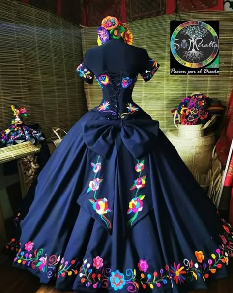 Mexican Embroidered Quinceanera Dresses Colorful Off Shoulder Sweet 16 Prom Gown | eBay Mexican Theme Dresses, Navy Blue Quinceanera, Navy Blue Quinceanera Dresses, Robes Quinceanera, Blue Quinceanera Dress, Vestido Charro, Charro Quinceanera Dresses, Mexican Quinceanera Dresses, Traditional Mexican Dress