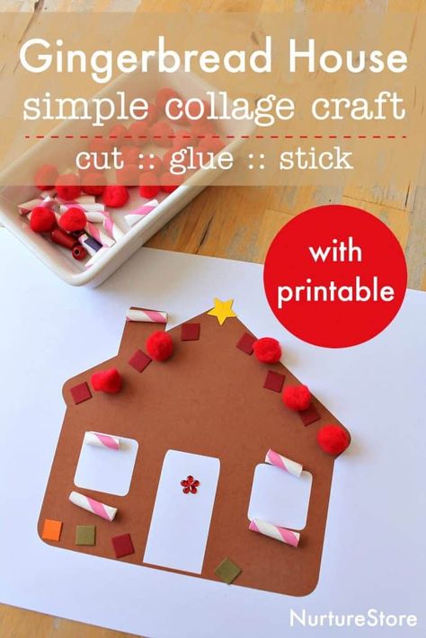 Simple Gingerbread House, Gingerbread Man Craft, Hansel And Gretel House, Easy Gingerbread House, House Collage, Gingerbread House Craft, Craft Paper Flowers, Gingerbread Man Crafts, Gingerbread Man Activities