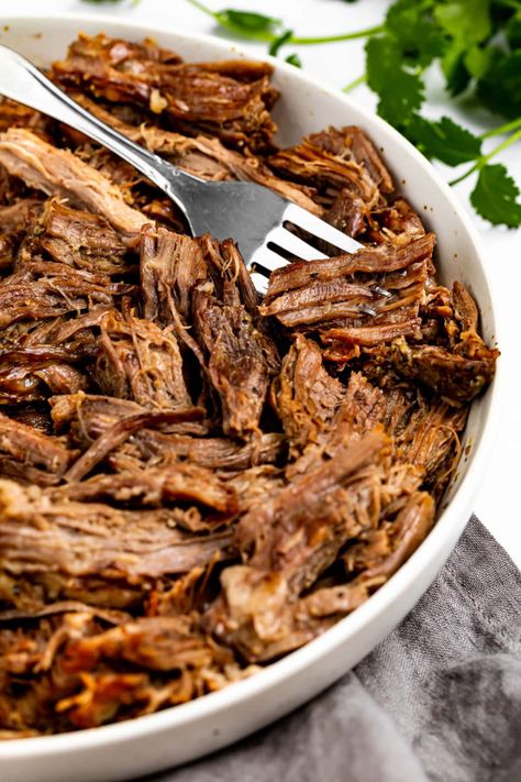 Shredded Beef - 40 Aprons Shredded Beef Recipes, 40 Aprons, Shredded Beef Tacos, Whole30 Dinner, Dinners Recipes, Beef Tacos, Beef Gravy, Beef Chuck Roast, Chimichurri Sauce