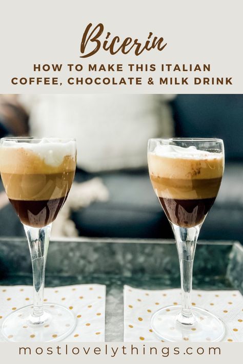 2 small wine glasses with 3 layer coffee drink on metal tray Coffee Specials, Chai Tea Latte Starbucks, Affogato Coffee, Fancy Coffee Drinks, Coffee And Milk, Italian Drinks, French Vanilla Coffee, Stanley Tucci, Iced Coffee Drinks