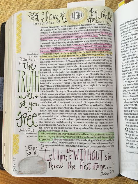 John 8:5, 8:7, 8:31 John Chapter 5 Bible Journaling, John 8 Bible Journaling, John 7 Bible Journaling, John 5 Bible Journaling, John Bible, She Reads Truth Bible, Bible Journaling For Beginners, Study Books, Inspire Bible