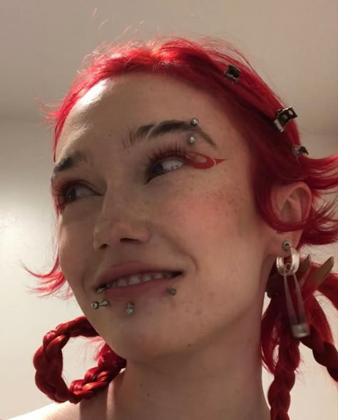 Gold Piercings Aesthetic Face, Gold Face Piercings, Red Hair And Piercings, Grunge Piercings Face, Alt Piercings Face, Maximalist Piercings Face, Piercing Face, Boosting Confidence, Face Piercings