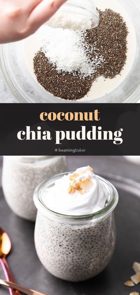 Coconut Chia Pudding from Beaming Baker. Delicious coconut chia seed pudding that packs creamy, luscious texture and divinely sweet coconut flavor. This coconut chia pudding is made with just 5 ingredients, including coconut milk! Coconut Chai Pudding, Coconut Milk Chia Seed Pudding, Coconut Milk Chia Pudding, Chia Seed Pudding Coconut Milk, Chai Pudding, Beaming Baker, Coconut Chia Seed, Coconut Chia Seed Pudding, Chia Puding