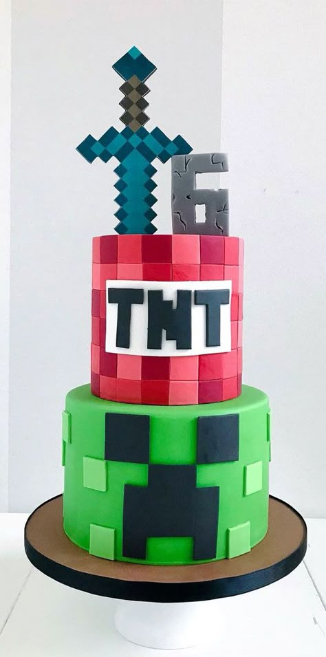 38. Minecraft birthday cake Whether you’re looking for birthday cake, graduation cake, bridal shower, baby shower or any celebration cake.  We’ve got something for every... Pretty Cake Decorating, Craft Birthday Cake, Kid Birthday Cake, Minecraft Cake Designs, Pastel Minecraft, Cake Bridal Shower, Minecraft Birthday Cake, 8th Birthday Cake, 6th Birthday Cakes