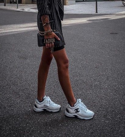 Chanel Sneakers Outfit, Goyard Tote Outfit, Chanel Tennis Shoes, Chanel Trainers, Florida Fall, Dress And Sneakers Outfit, Goyard Tote, Afrocentric Fashion, Nike Air Force 1 Custom