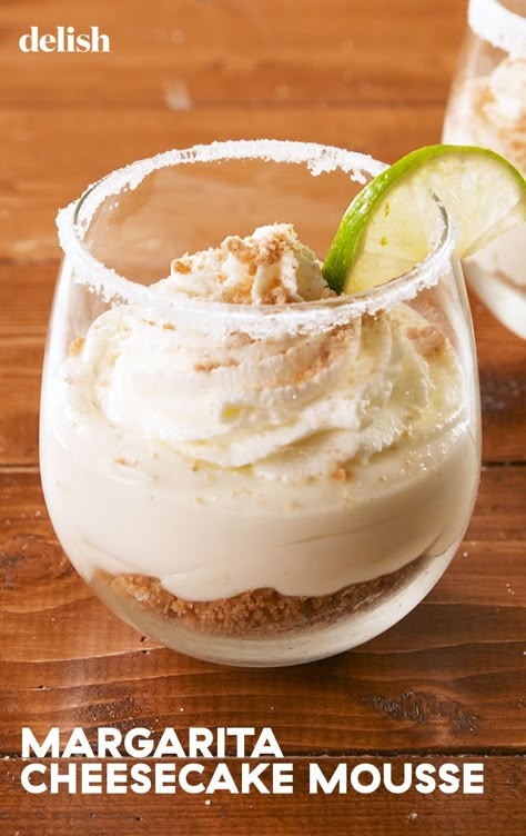 Margarita Cheesecake Mousse Proves Dessert Is Better With BoozeDelish Margarita Dessert Recipes, Margarita Dessert, Margarita Cheesecake, Cheesecake Mousse Recipe, Cheesecake With Whipped Cream, Cheesecake Mousse, Mousse Dessert, Boozy Desserts, Mexican Dessert