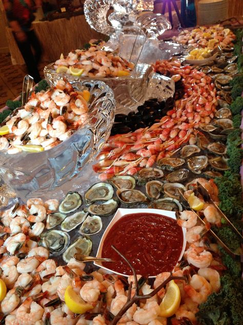 Seafood @ The Coronado Ballroom Fish Buffet Ideas, Seafood Party Food Ideas, Seafood Display Ideas, Seafood Catering Ideas, Seafood Bar Ideas, Seafood Buffet Ideas Parties, Wedding Seafood, Seafood Bar, Seafood Party