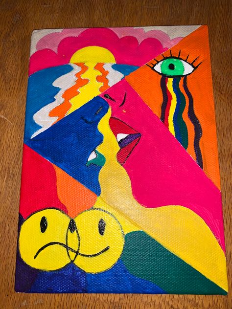 Happy Emotions Art, Emotional Paintings Easy, Kiss Painting, Art Emotions, Emotional Painting, Happy Emotions, One Kiss, Artwork Acrylic, Trippy Painting