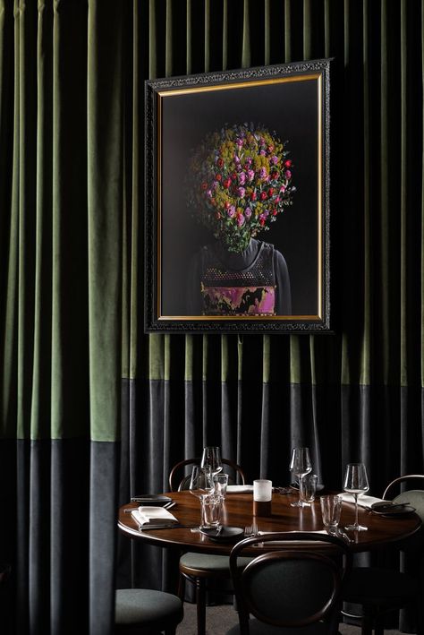 Velvet Curtain Dining Room, Velvet Walls, Village Tavern, Velvet Drapery, Industrial Restaurant, Contemporary Curtains, Corporate Office Design, Velvet Drapes, Curtains And Draperies