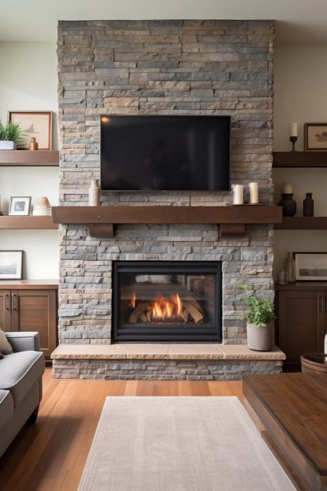 30 Ways To Decorate Your Fireplace With Built-Ins on Each Side Fireplace Side Wall Ideas, Fireplace With Built Ins, Fireplace Shelving, Elegant Fireplace, Rustic Stone Fireplace, Decorate Your Fireplace, Sidewall Design, Built In Around Fireplace, Side Ideas