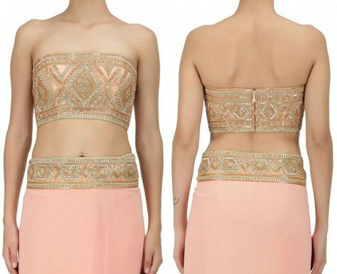 Bandeau/Strapless Blouse Bandeau Saree Blouse, Types Of Saree Blouses, Blouse Designs Pattern, Types Of Saree, Tube Blouse, Sari Blouses, Strapless Blouse, Neck Patterns, Saree Blouse Styles