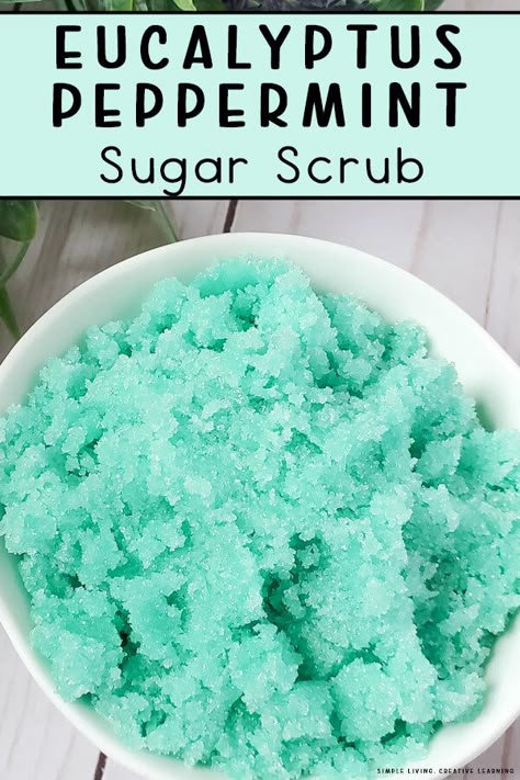 Eucalyptus Sugar Scrub Diy, Eucalyptus Scrub Diy, Eucalyptus Body Scrub, Making Body Scrubs, Sugar Scrubs With Essential Oils, How To Make Sugar Scrub, Sugar Scrubs Recipes, Home Made Sugar Scrub, Body Scrubs Recipes