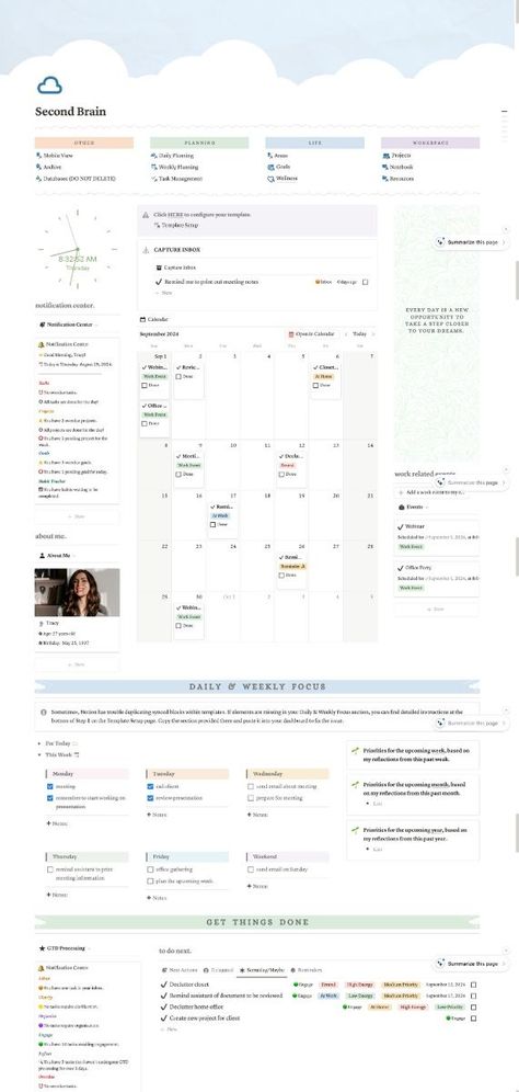 Daily Schedule in Notion | GTD Planner | Life & Work Organizer | Pastel & Colorful Notion Aesthetic Notion Wiki Template, Notion Note Taking, Pretty Notion, Notion Guide, Gtd Method, Notion Weekly Planner, Para Method, Notion Weekly, Notion Organization