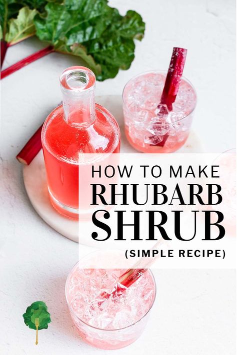 If you have an abundance of rhubarb springing up from your garden, make this rhubarb shrub. This sweet-and-sour drink is easy to make, and perfect for springtime. Rhubarb Mock Tails, Rhubarb Shrub Recipe, Shrub Drink Recipes, Shrubs Drink, Rhubarb Drinks, Fermented Rhubarb, Rhubarb Vinegar, Rhubarb Shrub, Shrub Drink