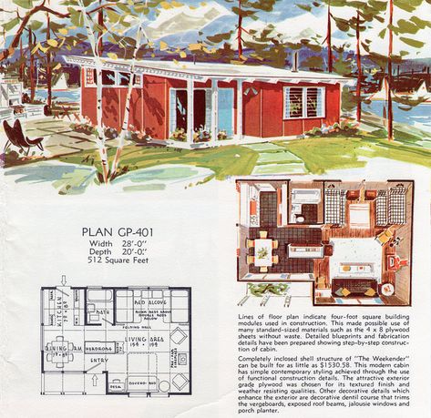 1962 Georgia Pacific, via Flickr. Raise the roof and add a loft (accessible by ladder)  over kit/bath/bed for kids = Perfect house for us. Midcentury House Plans Layout, 1950s Ranch House Floor Plans, 1960 Floor Plans, Vintage House Plans Mid Century Homes, Atomic Ranch House, Ranch House Floor Plans, Vintage Home Plans Mid Century, Sears House Plans, Mid Century House Plans