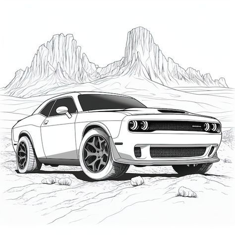 Dodge challenger hellcat standing on a r... | Premium Vector #Freepik #vector #sportscar #fast-car #car-illustration #car-logo Dodge Challenger Sketch, Dodge Challenger Art, Dodge Challenger Drawing, Hellcat Drawing, Doge Challenger, American Boxer, Chinese Alphabet, Challenger Hellcat, Dodge Charger Hellcat