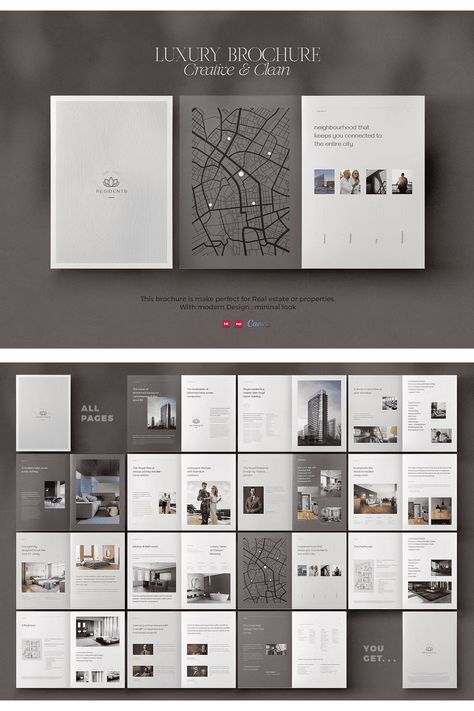 Luxury Brochure Template Beautiful Brochure Design, Residential Brochure Design, Premium Brochure Design, Property Graphic Design, Luxury Brochure Design Layout, Real Estate Brochure Design Luxury, Luxury Property Brochure, Elegant Layout Design, Apartment Brochure Design