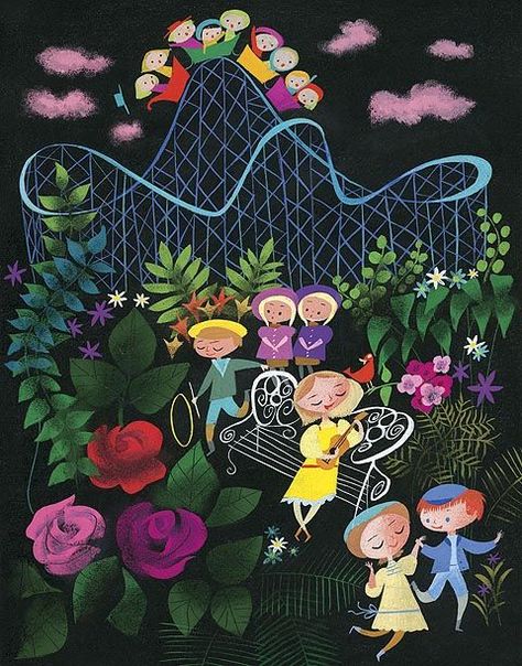 illustration - May Blair - flower design Mary Blair Illustration, Mary Blair Art, Mary Blair, Disney Artists, Mid Century Illustration, Disney Concept Art, Childrens Illustrations, Amusement Park, Children Illustration