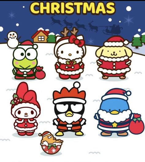 Sanrio Christmas Drawing, Badtz Maru Christmas, Christmas Sanrio Icons, Sanrio Christmas Wallpaper, Cinnamoroll Art, My Melody Christmas, Christmas Sanrio, Halloween Sanrio, Sanrio Christmas