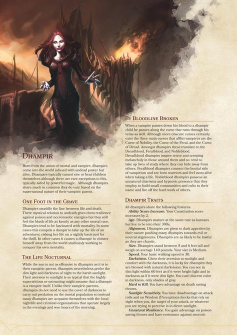 DnD 5e Homebrew — Dhampir Race Homebrew Races, Group Characters, 5e Races, Dungeons And Dragons Races, D D Races, D D Classes, Dnd Races, Dnd Classes, Dungeons And Dragons 5e