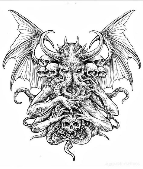 Occult Aesthetic, Positivity Tattoo, Cthulhu Tattoo, Dragon Tattoo Drawing, Celtic Dragon Tattoos, Satanic Tattoos, Cthulhu Art, Occult Tattoo, Cool Tattoo Drawings