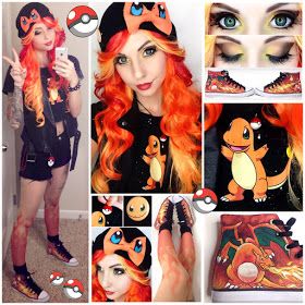 Alexa's Style Blog: Pokemon Inspired CHARMANDER Daily Style and Makeup Tutorial & Style Transformation Video Alexa Poletti, Cosplay Ideas Women, Goth Cosplay, Style Transformation, Pastel Goth Fashion, Casual Cosplay, Couples Halloween, Picture Inspiration, Emo Outfits