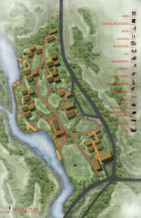 Context BD• Healing the Hills with Handlooms | AIUB Master Plan Architecture, Eco Tourism Architecture, Resort Site Plan Architecture, Tourist Village Architecture Plan, Resort Site Development Plan, Landscape Ecology Diagram, Site Plan Design, Resort Design Plan, Green Village