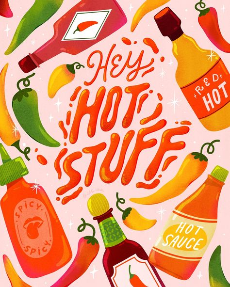 Things are heating up! Here’s my first piece for #saucyandspicysummer 🌶️ Hosted by me and: @lizvolpi @daysfullof @jojowangdesigns @palindromeart @eveandersondraws #summervibes #artchallenge #womenoftype #womenofillustration #drawingchallenge #hotsauce #spicy Food Illustration Art Graphics, Agenda Scrapbook, Mexican Graphic Design, Hot Ones, Fun Typography, Sorority Events, Card Inspo, Food Illustration Art, Typography Illustration