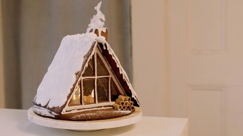 A (delicious) gingerbread A-frame cabin. — Amy Plante A Frame Gingerbread House Ideas, Gingerbread A Frame, Gingerbread House Roof Ideas, A Frame Gingerbread House, Yule Log Cake Recipe, Gingerbread House Patterns, Gingerbread House Recipe, Gingerbread House Template, Gingerbread Ideas