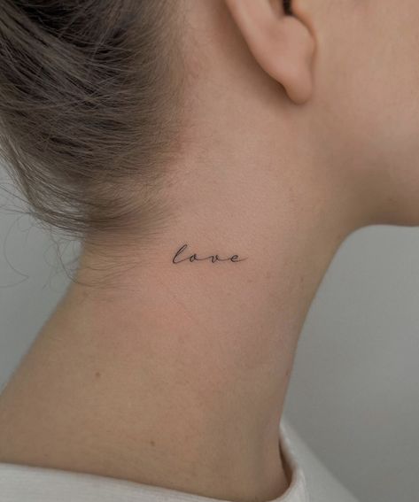 Dainty Neck Tattoos For Women, Dainty Neck Tattoo, Word Neck Tattoos, Handwriting Tattoos, Side Neck Tattoo, Neck Tattoos Women, Tattoos For Women Flowers, Tattoos For Lovers, Lettering Tattoo