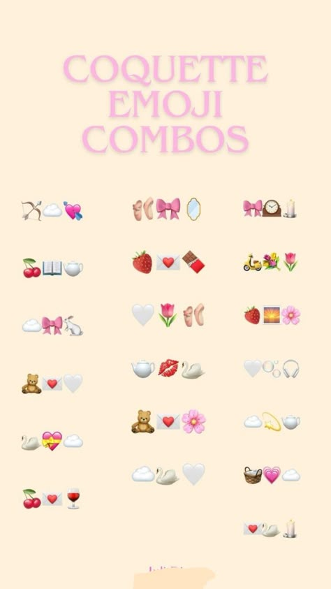 #fyp #coquette #emojis #combo Coquette Emojis Combo, Coquette Emojis, Shuffles Ideas, Tiktok Emoji, Cute Emoji Combinations, Bookstagram Posts, Emoji Combos, Cute Text Symbols, Emoji Set