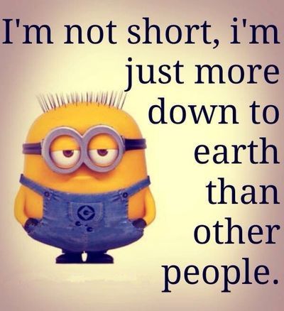 Clumsy Quotes, Short People Jokes, Short People Quotes, Minion Humour, Grad Quotes, Funny People Quotes, Happy Birthday Minions, Minions Funny Images, Short Funny Quotes