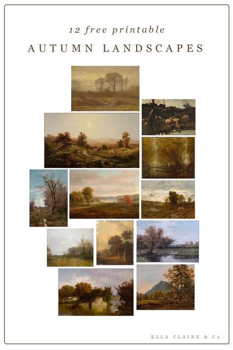 Vintage Fall Landscape Paintings, Vintage Autumn Printables Free, Vintage Autumn Art, Easy Vintage Paintings, Fall Prints Free, Vintage Fall Printables Free, Vintage Fall Prints, Autumn Scenes Country Life, Autumn Printables Free