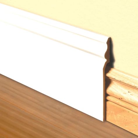 American Pro Decor 7/8 in x 7-3/4 in x 96 in Unfinished PVC Baseboard Cover Moulding 32-Lineal Feet | Wayfair Painting Baseboards, Wood Rosettes, Niche Wall, Baseboard Moulding, Molding Ceiling, Baseboard Molding, Corner Moulding, Faux Wood Beams, Base Moulding