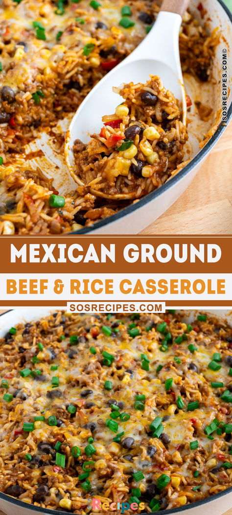 Looking for a comforting, crowd-pleasing dinner? Try this Cheesy Ranch Ground Beef and Rice Casserole! Packed with savory ground beef, creamy ranch flavors, gooey cheese, and hearty rice, this easy casserole is perfect for busy weeknights. It's a simple, one-pan meal the whole family will love. Make this cheesy ground beef and rice casserole tonight for a delicious, satisfying dinner! Rice And Beef Casserole, Recipes Using Rice And Ground Beef, Beef And Rice Recipes Healthy, Cheesy Ground Beef And Rice, Ground Beef Rice Casserole Recipes, Simple Rice Meals, Mexican Rice And Beans Casserole, Rice Bake Casserole, Ground Beef And Rice Recipes Easy