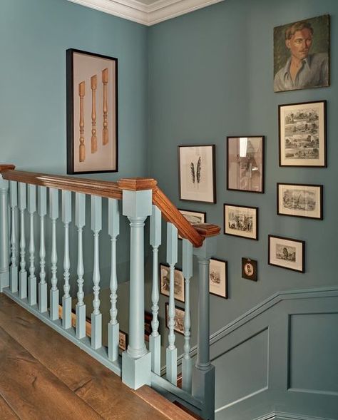 Stairs And Hallway Ideas, Blue Hallway, Shopping Arcade, Hallway Paint, Victorian Hallway, Burlington Arcade, Painted Staircases, Dark Green Blue, Hallway Colours