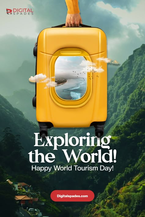 🌍✈️ Embrace the world's wonders, savor diverse cultures, and create unforgettable memories! Join us in celebrating #WorldTourismDay and ignite your wanderlust. 🌏❤️ Where's your dream destination? Share your travel dreams below! 🗺️🌟 #TravelDreams #AdventureAwaits #ExploreMore #Wanderlust Travel Creative Ads Social Media, Travel Agency Creative Ads, Creative Travel Poster Design, World Tourism Day Creative Ads, Tourism Day Creative Ads, Tour And Travel Poster, Travel Billboard, World Tourism Day Poster, Travel Creative Ads