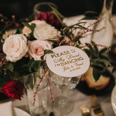 WeddingWire on Instagram: ""Please don't take my drink, I'm dancing" 🕺💃Talk about a cute and clever reception idea! - - - - 📋 @bridalblissnw 📷 @indwellweddings 💐@brierandivy" Drink Covers, Wedding Calligraphy, April 27, Wedding Stationary, Wedding Website, Wedding Wire, Wedding Signs, Happily Ever After, Wedding Details