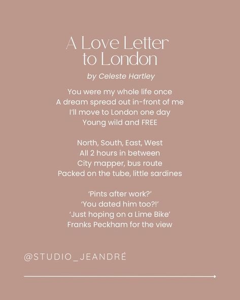 💕A few weeks ago, I came across a poem by @celestehartley that resonated with me in a way that poetry rarely does. It felt as though she had written it just for me. 🌴This week marks my fourth year in Cyprus. While I am immensely grateful to call such a beautiful place home, I would be lying if I said I didn’t miss London and the countless memories it holds. 🌸As the poem poignantly states, “but now it’s time for a life that’s slow.” This sentiment perfectly encapsulates what I cherish most... London Poem, Bus Route, Just For Me, The Poem, My Whole Life, A Poem, Beautiful Place, Cyprus, Love Letters