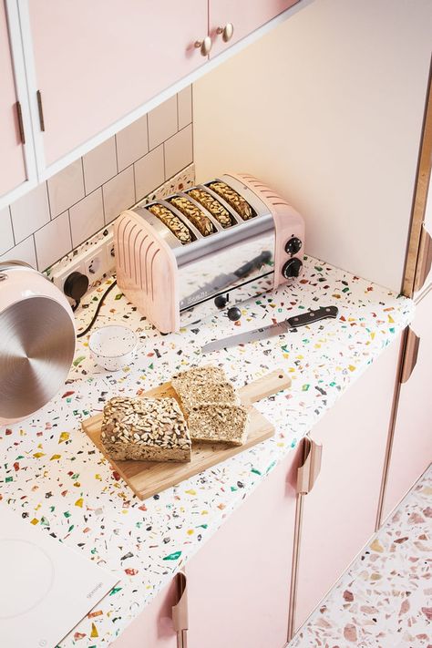 Kitchen With Terrazzo, Kitchen Terrazzo, Terrazzo Kitchen, Terrazzo Floor, Vintage Industrial Design, Refacing Kitchen Cabinets, Kabinet Dapur, Industrial Design Furniture, Terrazzo Tiles