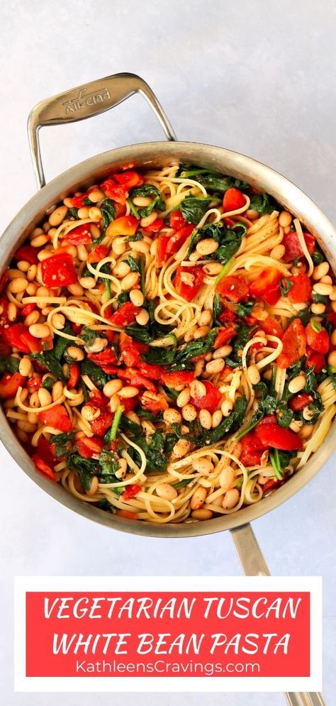 White Bean Pasta, Tuscan White Bean Pasta, Tuscan Pasta Vegetarian, White Bean Tomato Pasta, Creamy Tuscan White Bean Skillet, Heart Healthy Vegetarian Recipes, Vegan White Bean Pasta Sauce, Pasta Cannellini Beans, Burger Vegetarian