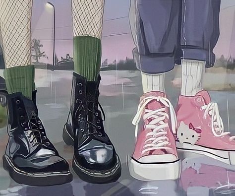 Friends Wallpaper Instagram, Two Friends Drawing Reference, Rania Core, Converse Drawing, Us Core, Pink Core, Arte Grunge, Pink Converse, Emo Kid