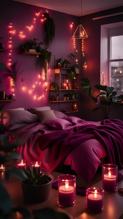 Pink Bliss: Crafting a Cozy and Dreamy Sanctuary with Pink Decor #PinkBliss #HomeDesign Dark Pink Room Aesthetic, Cozy Home Vibes, Bed Makeover, Simple Bed Designs, Dream Bedroom Inspiration, Bed Interior, Deco Studio, Dark Home Decor, Bed Design Modern