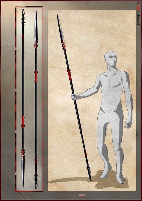 Spear Design Ideas, Spearman Character Art, Dnd Spear, Battle Spear, One Armed Swordsman, Spear Character, Spear Drawing, Double Spear, Spear Design