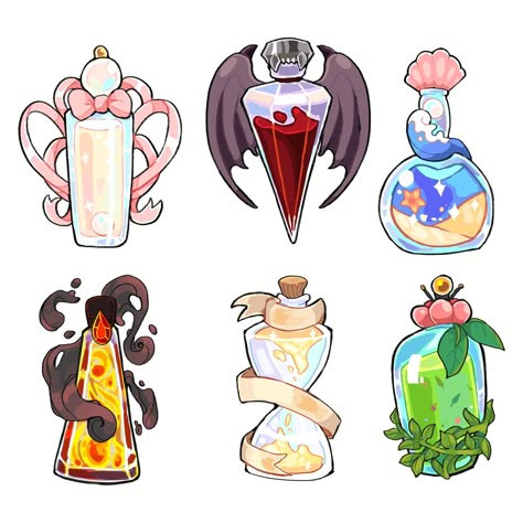 which one would you drink? ~ follow me on twitter and instagram✨ Kawaii Potion Bottle Drawing, Potion Bottle Drawing Reference, Cute Items Drawing, Item Drawing Reference, Potion Bottles Drawing, Items To Draw, Drawing Items, Drink Drawing, Bottle Drawing