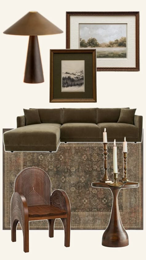 Living room decor ideas Brown And Neutral Living Room, Anthro Inspired Living Room, Spanish Inspired Living Room, Moody Living Room Inspiration, Earthy Vintage Living Room, Moody Earthy Living Room, Small Moody Living Room, Minimalist Cozy Home, Tv On Wall Ideas Living Room