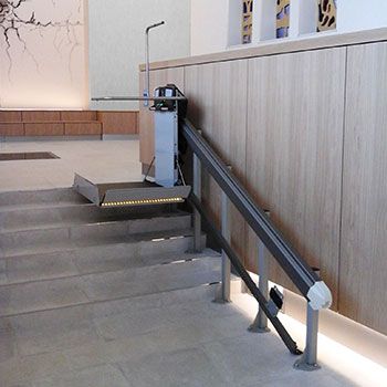 Inclined Platform, Stair chair Lift | Garaventa Lift Wheelchair House, Lift For Home, Public Facilities, Stair Lifts, Narrow Staircase, Stair Climber, Stair Lift, Urban Landscape Design, Stair Climbing