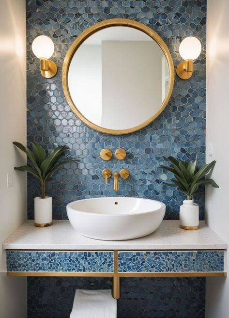 Modern Moroccan Bathroom, Moroccan Inspired Bathroom, Washroom Ideas, Coastal Bathroom Decor, Moroccan Bathroom, Small Toilet Room, Transitional Decor Kitchen, Bathroom Design Decor, Bathroom Inspiration Decor